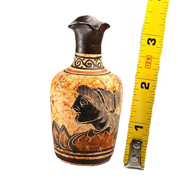 Greek Miniature Pottery Jug Woman Mythology Handle Hand Made in Greece 3" Brown - Picture 7 of 9